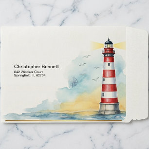 Lighthouse Watercolor Coastal Shipping Envelope Mailers