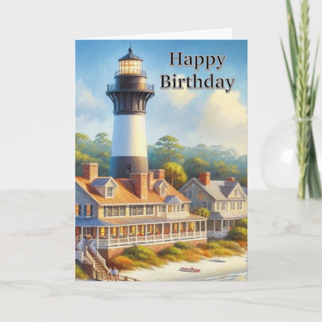 Lighthouse Watercolor Happy Birthday  Card (Front)