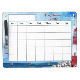 Lighthouse Watercolor Scene Art Red White Dry Erase Board With Keychain Holder