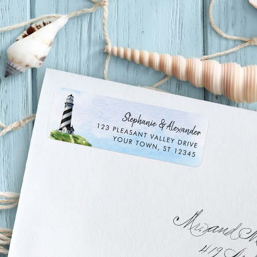 Lighthouse Watercolor Wedding Return Address Label