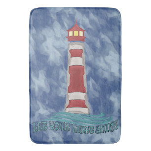 Lighthouse Waves Let Your Light Sine BlueT-Shirt Bath Mat