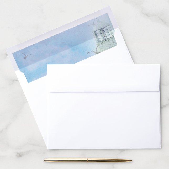 Lighthouse Wedding Invitation Envelope Liner (Desk)