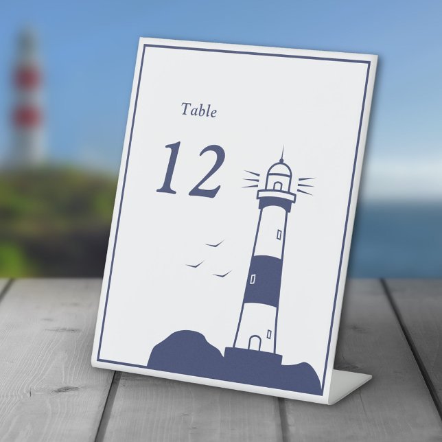 Lighthouse Wedding Table Numbers Pedestal Sign (Lighthouse Wedding Table Numbers)