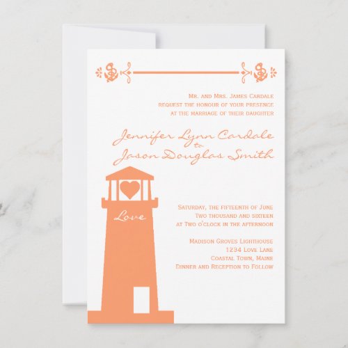 Lighthouse Wedding Venue Coral Nautical Invitation
