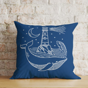 Lighthouse Whale  Throw Pillow