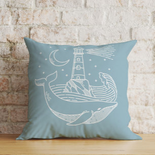Lighthouse Whale Throw Pillow
