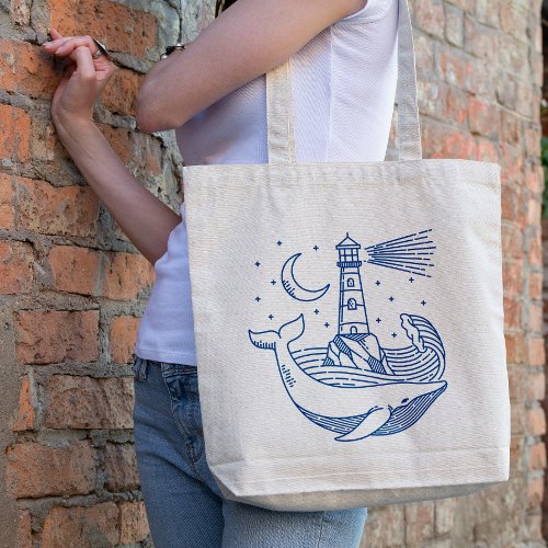 Lighthouse Whale Tote Bag