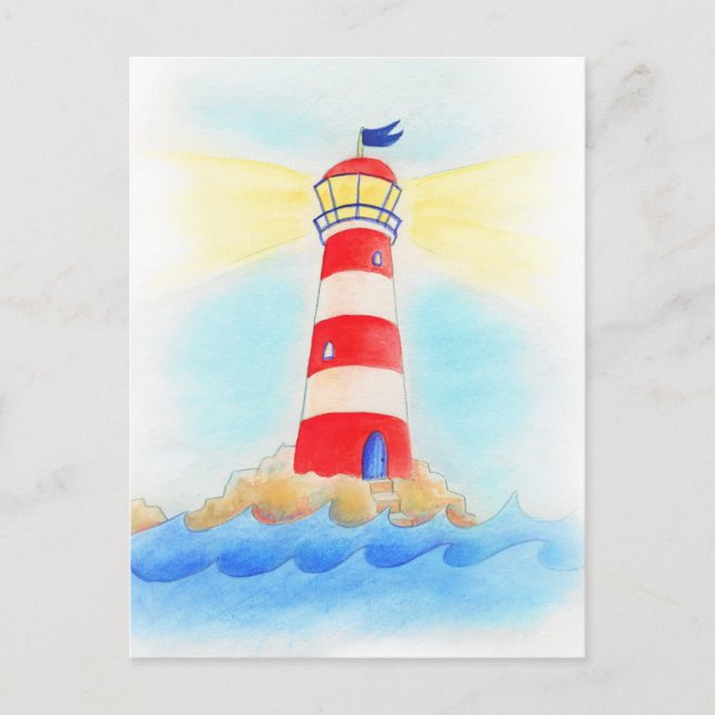 Lighthouse whimsical watercolor postcard (Front)