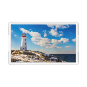 Lighthouse   Winter In Peggy'S Cove, Nova Scotia Acrylic Tray
