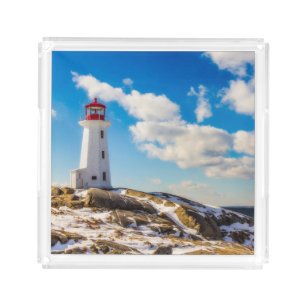 Lighthouse Winter In Peggy'S Cove, Nova Scotia Acrylic Tray