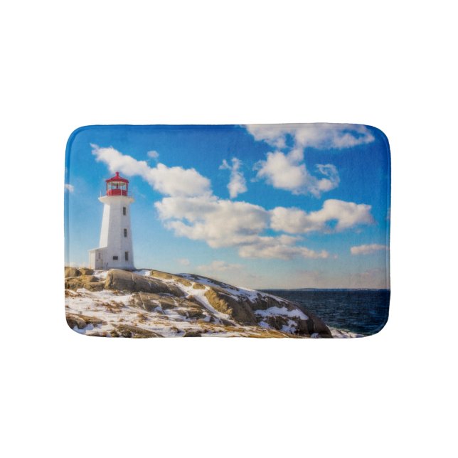 Lighthouse | Winter In Peggy'S Cove, Nova Scotia Bathroom Mat (Front)