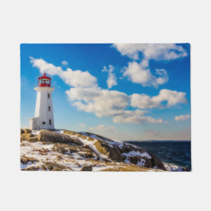 Lighthouse   Winter In Peggy'S Cove, Nova Scotia Doormat