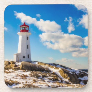 Lighthouse   Winter In Peggy'S Cove, Nova Scotia Drink Coaster