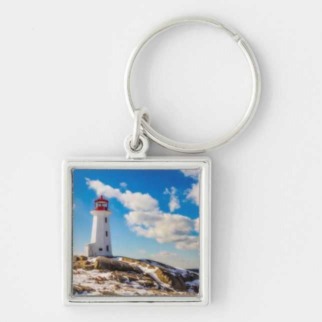 Lighthouse | Winter In Peggy'S Cove, Nova Scotia Keychain (Front)