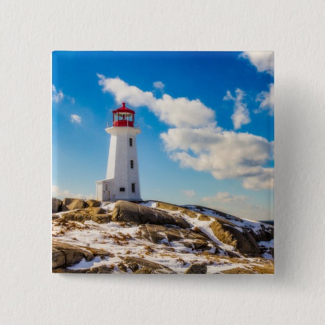 Lighthouse | Winter In Peggy'S Cove, Nova Scotia Pinback Button (Front)
