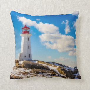 Lighthouse   Winter In Peggy'S Cove, Nova Scotia Throw Pillow
