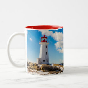 Lighthouse Winter In Peggy'S Cove, Nova Scotia Two-Tone Coffee Mug
