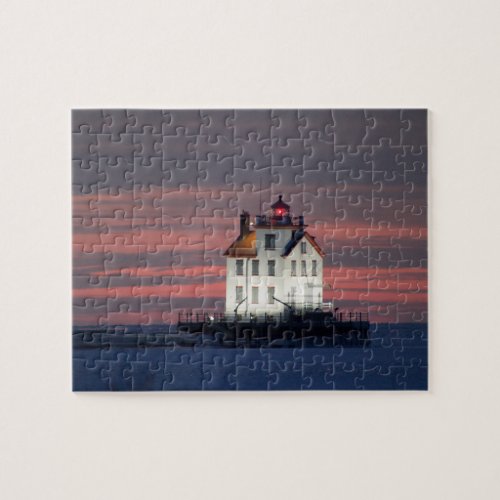 Lighthouse Winter Sunset Jigsaw Puzzle
