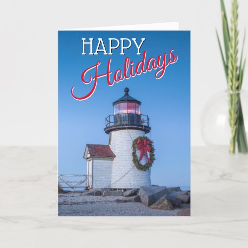 Lighthouse with a Christmas Wreath Holiday Card