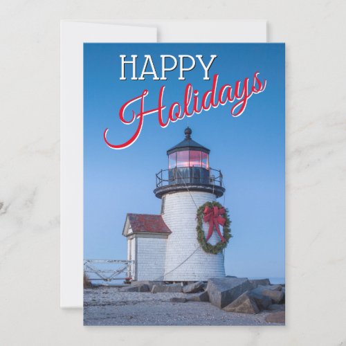 Lighthouse with a Christmas Wreath Holiday Card