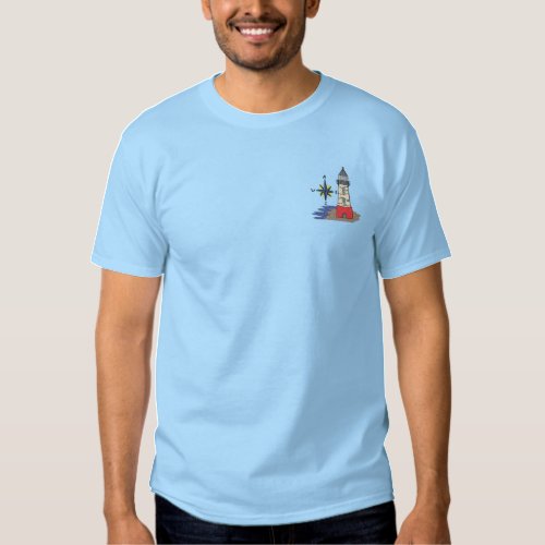 Lighthouse with Compass Embroidered T_Shirt