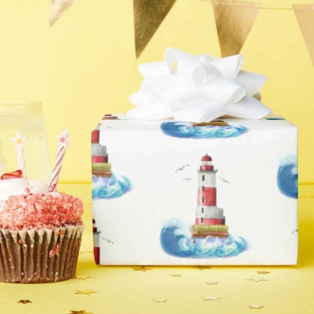Lighthouse With Wave Wrapping Paper (Birthday Party)