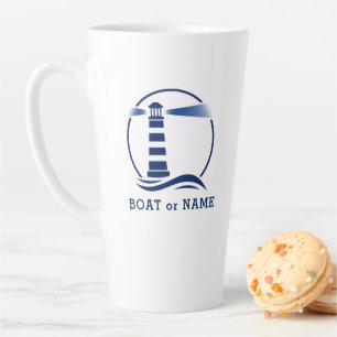 Lighthouse with Your Boat or Name 2 Sided Large Latte Mug