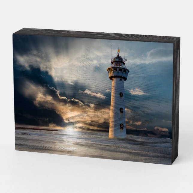 Lighthouse Wooden Box Sign (Angled Horizontal)