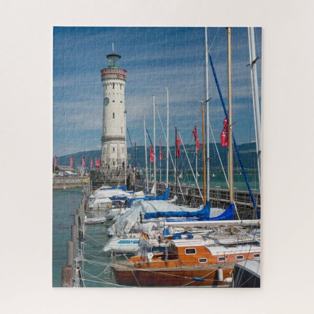 Lighthouse Yachts Port of Lindau Bodensee Germany Jigsaw Puzzle (Vertical)