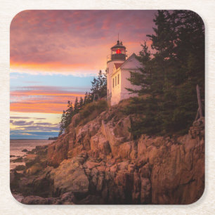Lighthouses Acadia National Park Maine Square Paper Coaster