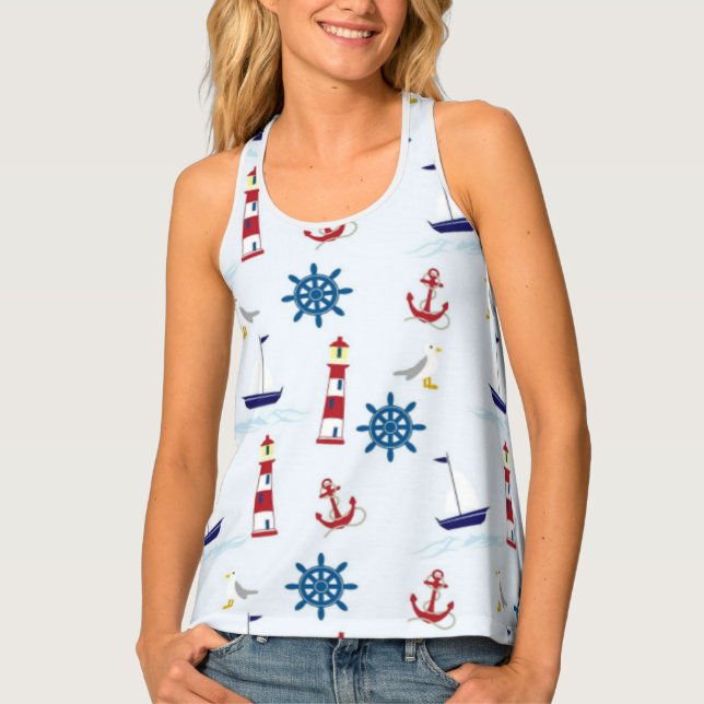Lighthouses, anchors and boats tank top (Front)