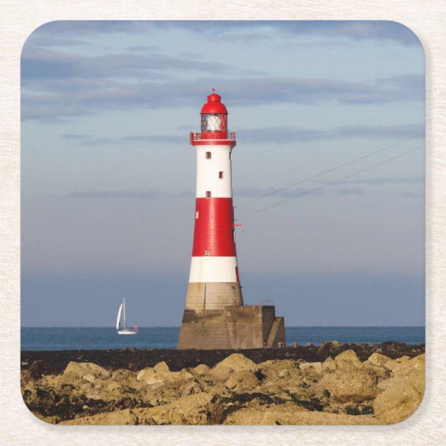 Lighthouses | Beachy Head Lighthouse England Square Paper Coaster (Front)