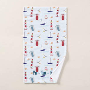 Lighthouses, Boats, & Flags Red, White, Blue Hand Towel