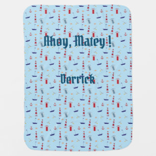Lighthouses, Boats, & Flags Red, White, Green Baby Blanket