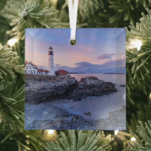 Lighthouses  Cape Elizabeth Maine Glass Ornament