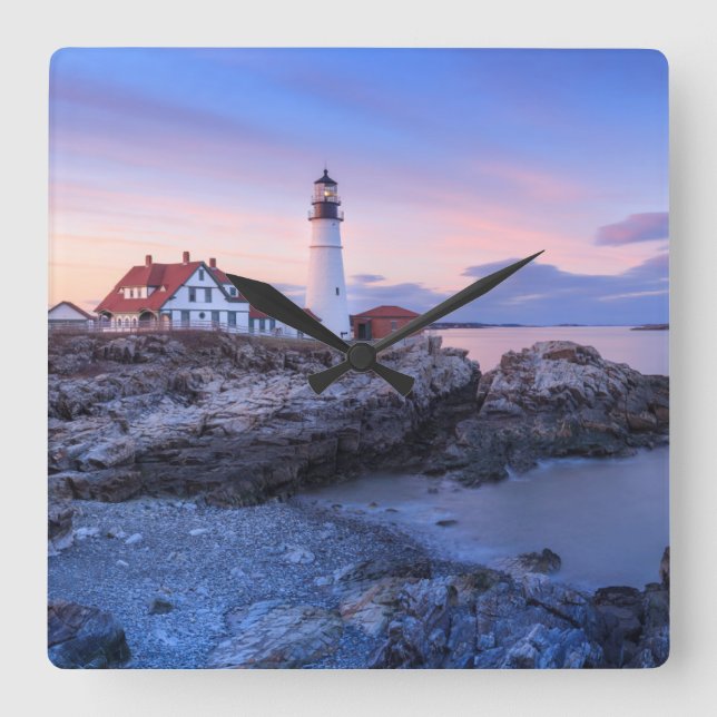 Lighthouses | Cape Elizabeth, Maine Square Wall Clock (Front)