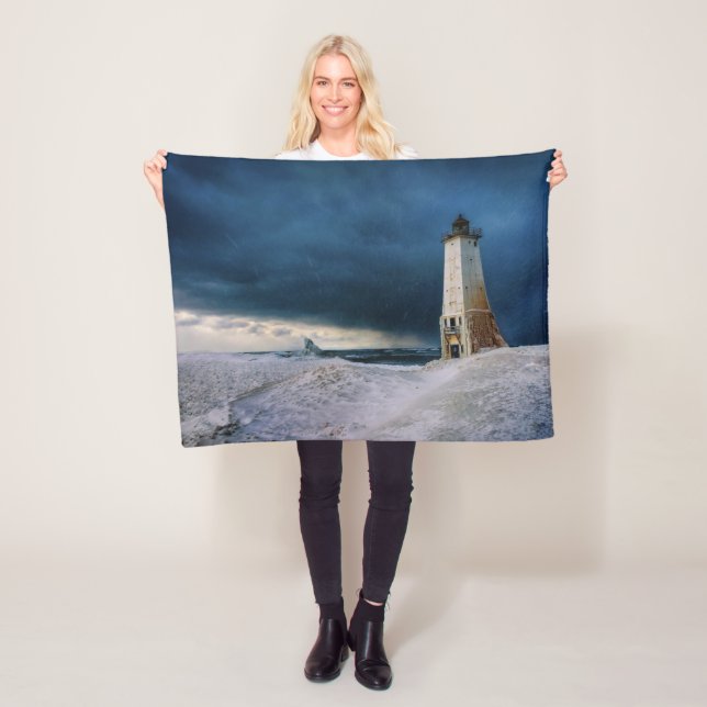 Lighthouses | Frankfort Lighthouse Lake Michigan Fleece Blanket (In Situ)