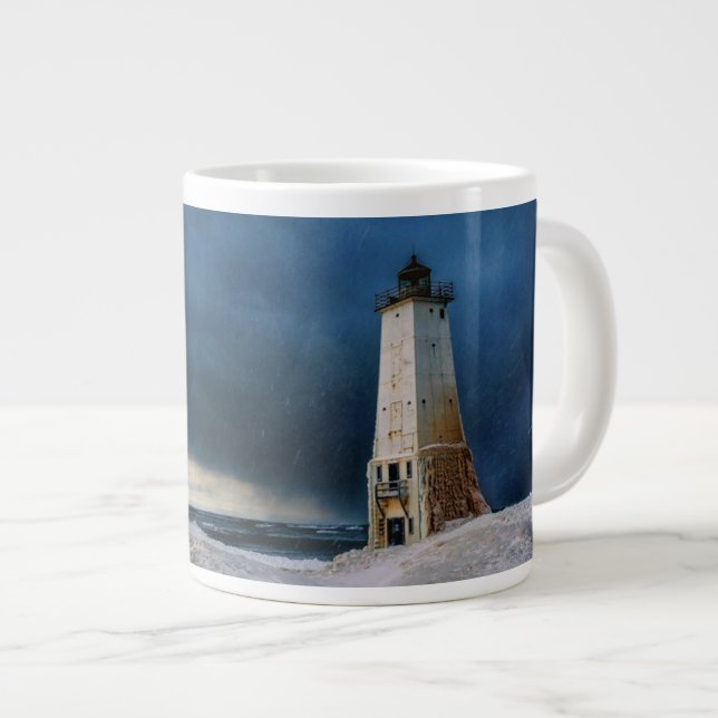Lighthouses | Frankfort Lighthouse Lake Michigan Giant Coffee Mug (Front Right)