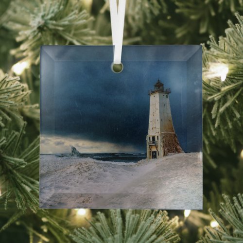 Lighthouses | Frankfort Lighthouse Lake Michigan Glass Ornament