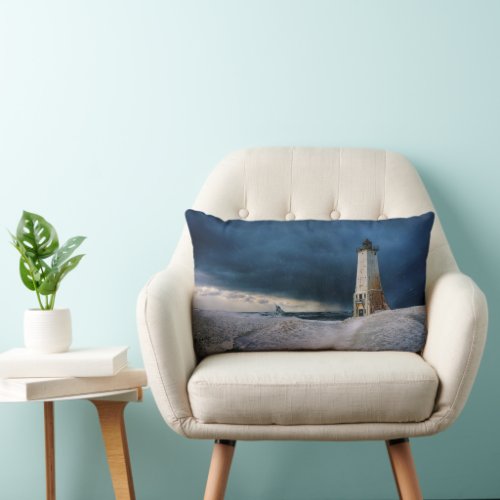 Lighthouses  Frankfort Lighthouse Lake Michigan Lumbar Pillow