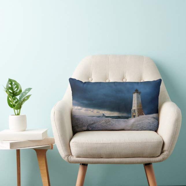 Lighthouses | Frankfort Lighthouse Lake Michigan Lumbar Pillow (Chair)