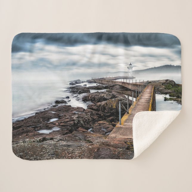 Lighthouses | Grand Marais Lighthouse Minnesota Sherpa Blanket (Front (Horizontal))