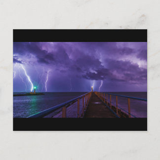 Lighthouses in a Thunderstorm with Purple Rain Postcard