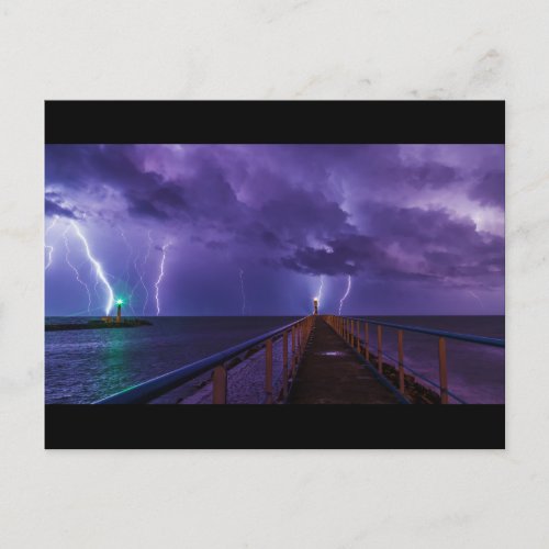 Lighthouses in a Thunderstorm with Purple Rain Postcard