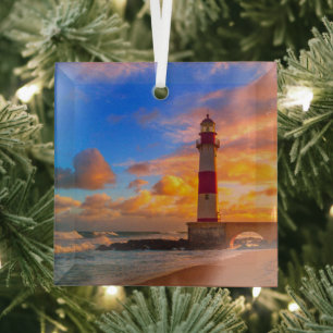 Lighthouses   Itapuã Brazil Lighthouse Glass Ornament