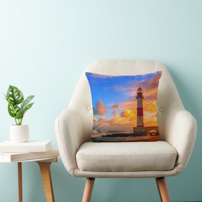 Lighthouses | Itapuã Brazil Lighthouse Throw Pillow (Chair)