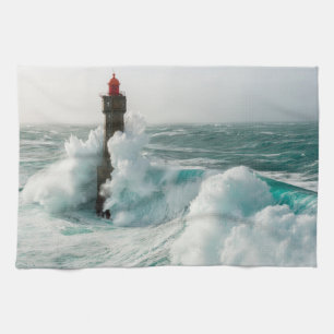 Lighthouses   Jument Lighthouse Ouessant France Kitchen Towel