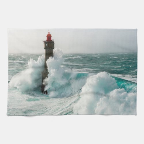 Lighthouses  Jument Lighthouse Ouessant France Kitchen Towel