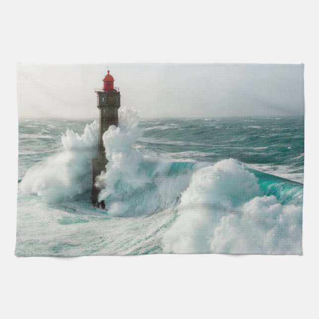 Lighthouses | Jument Lighthouse Ouessant France Kitchen Towel (Horizontal)