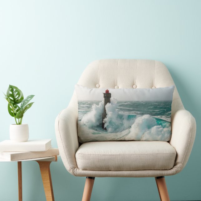 Lighthouses | Jument Lighthouse Ouessant France Lumbar Pillow (Chair)